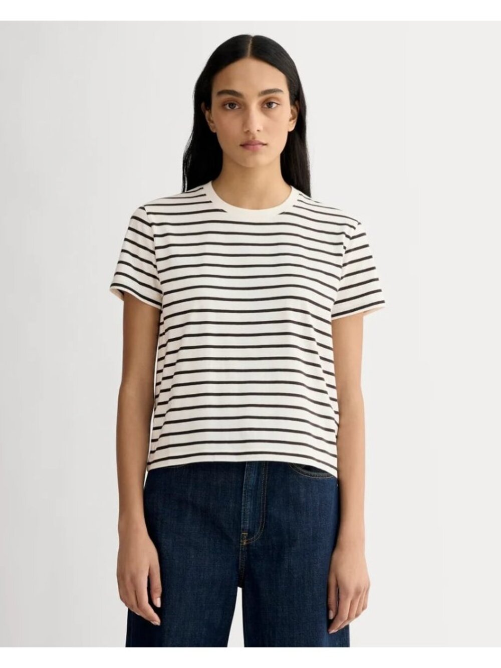 Everlane The Box-Cut Tee in Essential Cotton Bone Black Small New Womens Tshirt